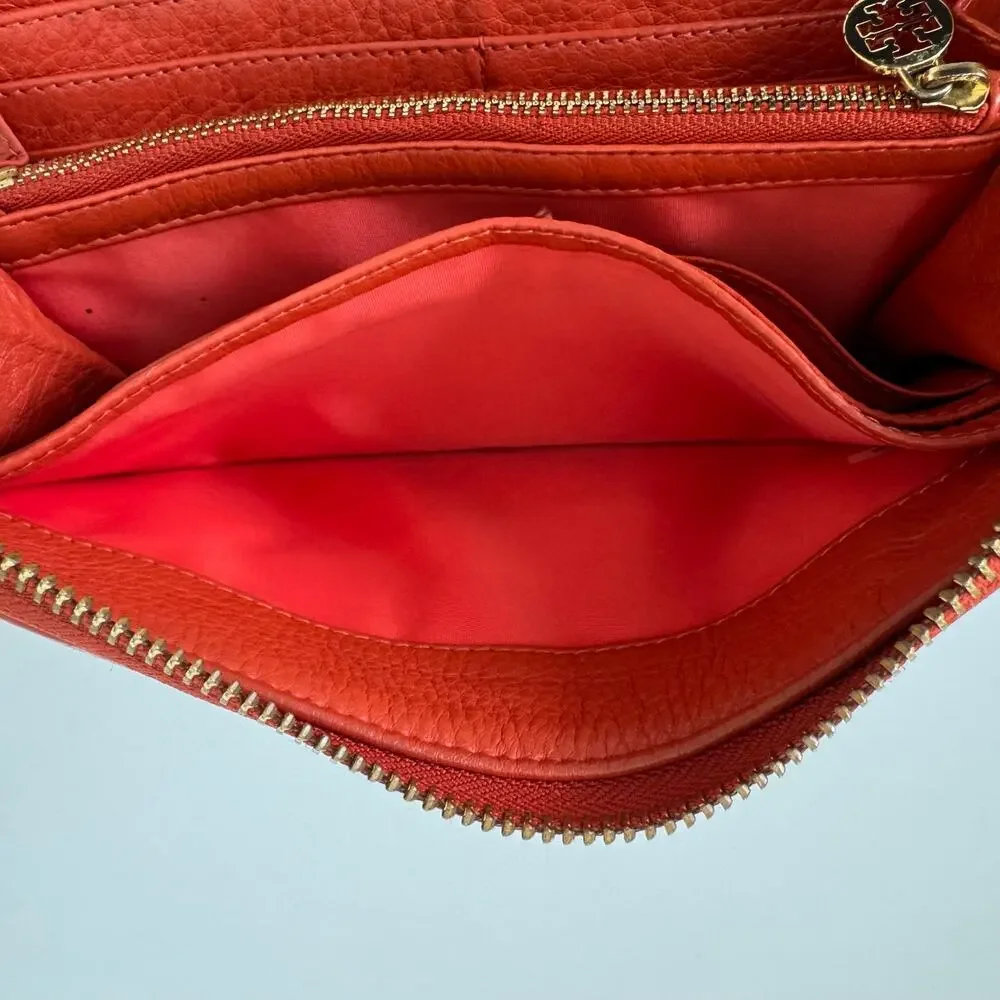 Tory Burch Zip Around Continental Wallet in Orange Soft Leather